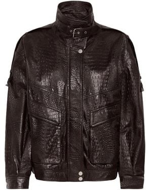 Gestuz Jassen ,Bruin ,Leer Cesi Jacket - Zwart