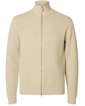 SELECTED Truien & Vesten ,Katoen Ls Knit Structure Full Zip - Naturel