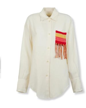 Laneus Overhemden ,Wit ,Leer Cancun Shirt