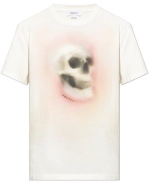McQueen Tops ,Wit ,Katoen Airbrushed Skull T-Shirt