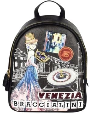 Braccialini Damen Cartoline Eco-Leder Rucksack - Schwarz