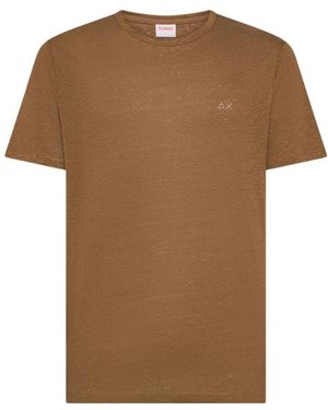 Sun 68 Tops ,Bruin ,Linnen T-Shirt Jersey Linnen