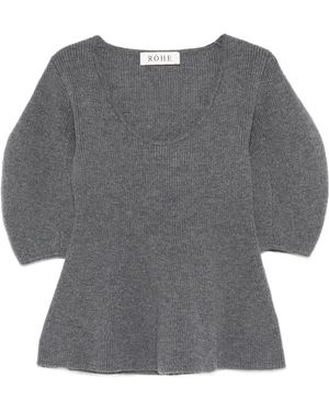 Rohe Geribbelde Gebreide Top Met U-Hals - Grijs