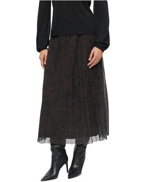 S.oliver Rokken ,Bruin ,Polyester Geplooide Mesh Midi Rok - Zwart
