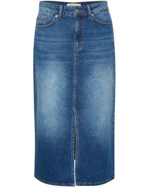 Part Two Dunkler Vintage Denim Rock Mit Frontschlitz - Blau