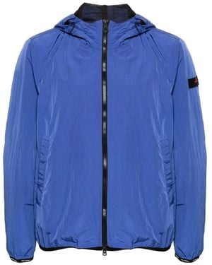 Peuterey Blauer Leichter Geknitterter Mantel Mit Kapuze
