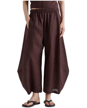 MEIMEIJ Broeken ,Bruin ,Linnen Pantalone Balloon Alla Caviglia Con Coulisse E Tasche