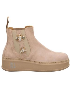 GIO+ Schoenen ,Roze ,Suède Suède Enkellaars Met Elastische Band - Bruin