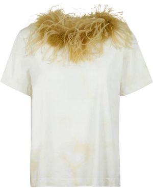 Des Phemmes Oversized T-Shirt Met Veren - Wit