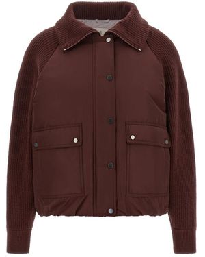 Brunello Cucinelli Gebreide Mouwen Techno Crinkled Katoen Gevoerde Jas - Bruin