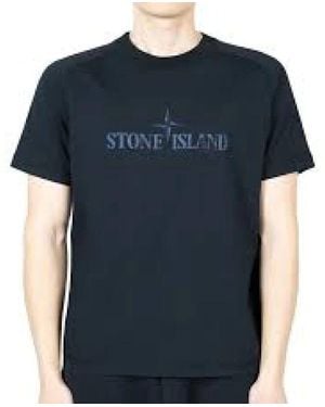 Stone Island Baumwoll-Jersey T-Shirt Mit Kurzen Ärmeln - Blau