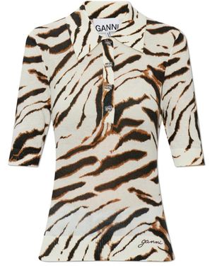 Ganni Animal-Print Polo - Wit