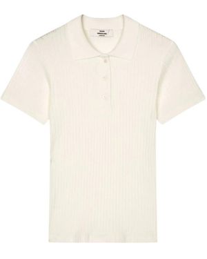 Mads Nørgaard Tops ,Katoen Layla Polo Tee Pointella - Wit
