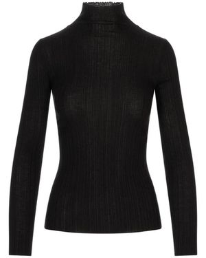 Agnona Truien & Vesten ,Zwart ,Wol Ribbed Turtleneck Top