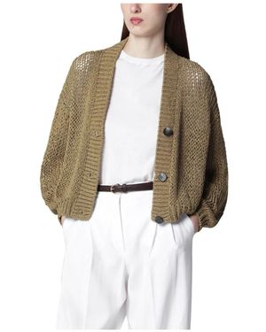 Roberto Collina Truien & Vesten ,Groen ,Katoen Cropped Cardigan - Bruin