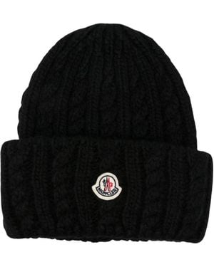 Moncler Mütze Aus Wollmischung Im Zopfmuster - Schwarz