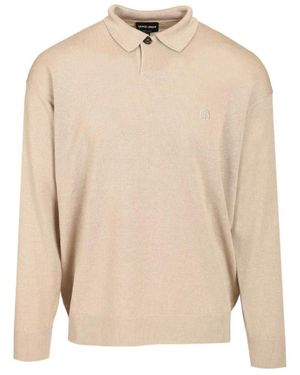 Giorgio Armani Truien & Vesten ,Linnen Polo Shirt Met Logo-Borduursel - Naturel