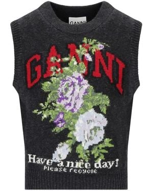 Ganni Round-Neck Knitwear - Black