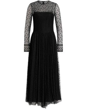 Alberta Ferretti Kleedjes ,Zwart ,Tule Midi-Jurk Van Tule Met Polkadots En Doorschijnende Details