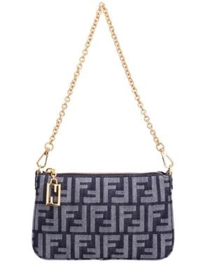 Fendi Tassen ,Blauw ,Katoen Baguette Pouch Tessuto Ff - Wit
