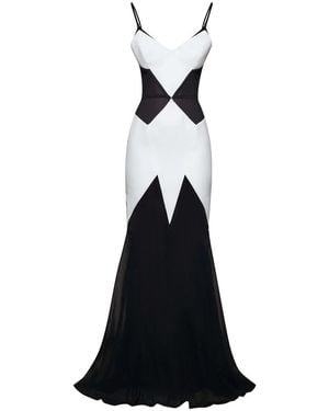 John Richmond Langes Kleid Mit Geometrischem Kontrastmuster - Schwarz