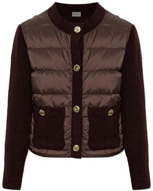 Moncler Truien & Vesten ,Bruin ,Wol Cardigan Met Gewatteerd Voorpand