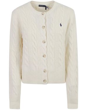 Ralph Lauren Truien & Vesten ,Wit ,Wol Kabelgebreide Wol-Cashmere Vest