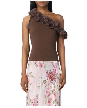 Blumarine Bloemen One-Shoulder Gebreide Top - Bruin
