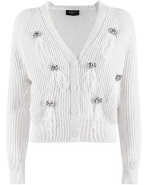 Nenette Gebreide Cardigan Met Veren En Juweeldetails - Wit