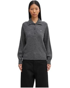 Lacoste 3D Strick Pullover Mit Halbem Reißverschluss Und Hohem Kragen - Grau