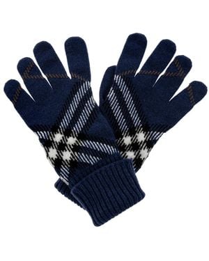 Burberry Handschuhe Aus Kaschmir-Mix Mit Check-Muster - Blau