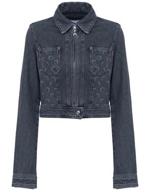 Marine Serre Denim Trucker Jacke Mit Reißverschluss - Blau