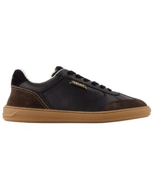 Versace Schoenen ,Zwart ,Leer Greca Court Sneakers