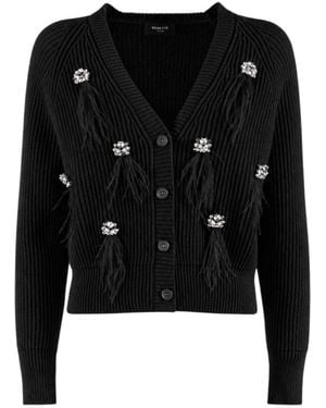 Nenette Truien & Vesten ,Blauw ,Wol Geribde Vest Met Veren En Glitterdetails - Zwart