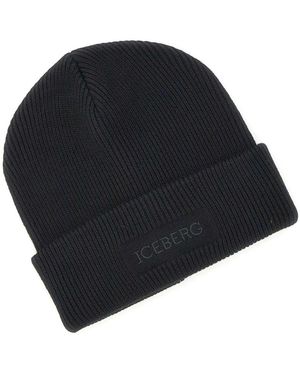 Iceberg Ribbed Knit Hat - Zwart