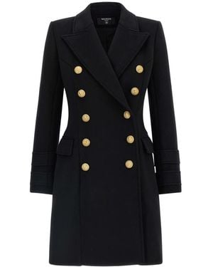 Balmain Double-Breasted Coats - Black