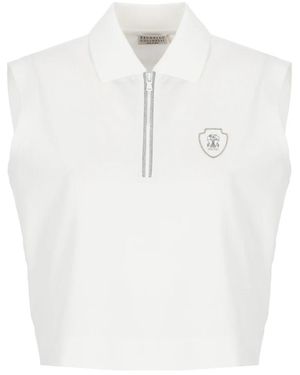 Brunello Cucinelli Weißes Poloshirt Mit Reißverschluss Vorne
