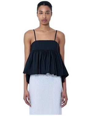 Cecilie Bahnsen Tops ,Zwart ,Katoen Selena Geborduurd Taft Top - Blauw