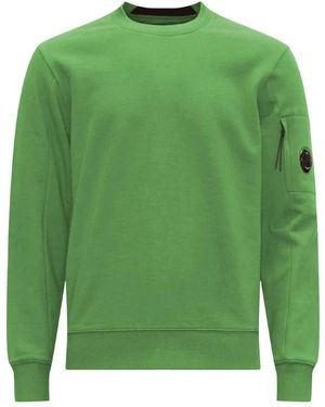 C.P. Company Grüner Baumwoll-Crew-Neck-Pullover Mit Reißverschlusstasche