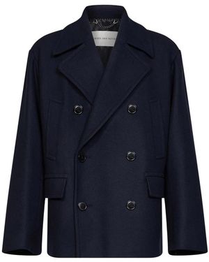 Dries Van Noten Jassen ,Blauw ,Wol Oversized Double-Breasted Wolmix Jas