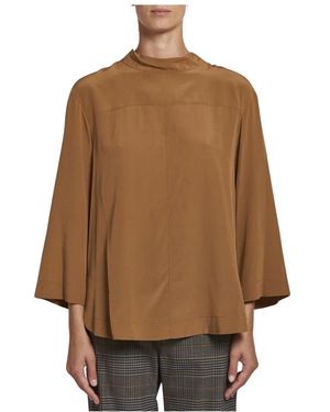 Sea Overhemden ,Bruin ,Bruine Zijden Blouse Met Hoge Kraag