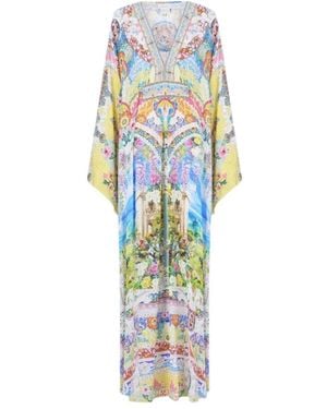 CAMILLA Badmode ,Veelkleurig ,Lange Kaftan Met Taille Detail - Blauw