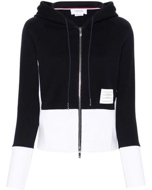 Thom Browne Hoodies & Sweatvesten ,Blauw ,Katoen Color Block Zip Hoodie Met 4 Bar - Zwart