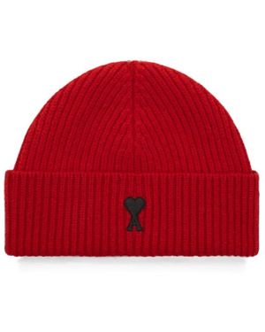 Ami Paris Accessoires ,Rood ,Nylon De Coeur Beanie