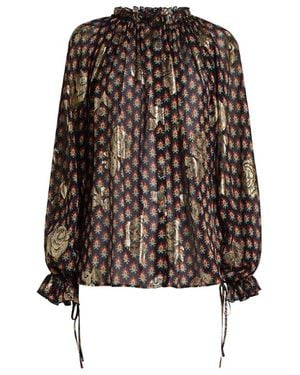 Etro Overhemden ,Veelkleurig ,Shirt Met Ruches En Kant - Bruin