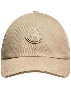 Moncler Baseballkappe Aus Baumwoll-Gabardine Mit Lederlogo - Natur
