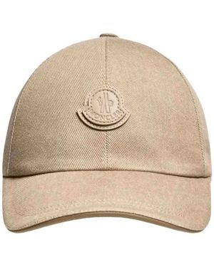 Moncler Accessoires ,Katoen Leren Logo Katoenen Gabardine Baseballpet - Naturel