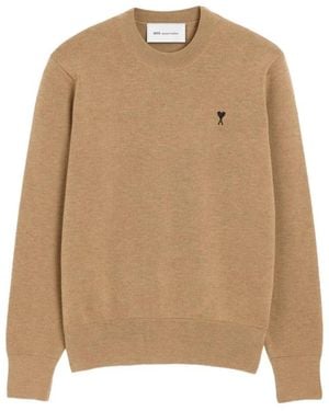 Ami Paris Truien & Vesten ,Bruin ,Wol De Coeur Ronde Hals Trui - Naturel
