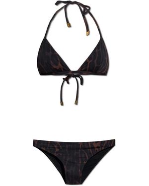 Tom Ford Badmode ,Bruin ,Tweed Tweedelig Badpak Met Dierenprint - Zwart