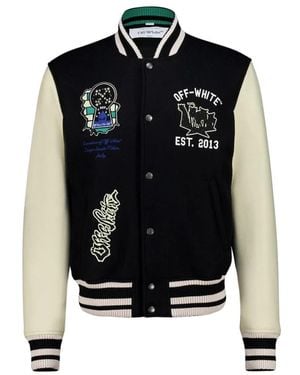 Off-White c/o Virgil Abloh Panthers Wool Regular Varsity Jacket - Zwart